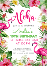 White Floral Tropical Birthday Party A6 template