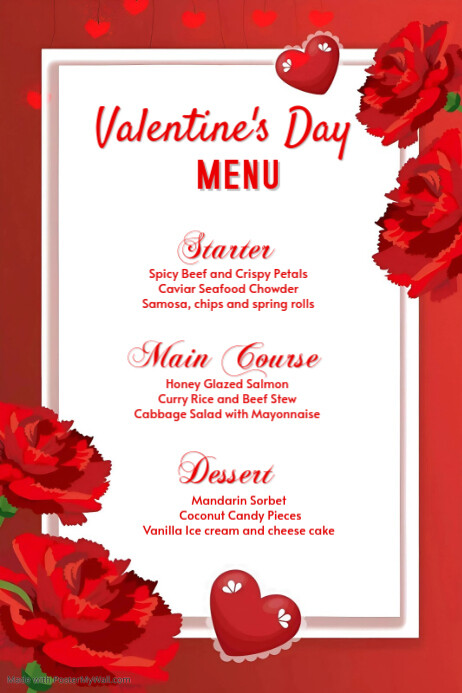 White Floral Valentine's Day Menu Poster Template | PosterMyWall