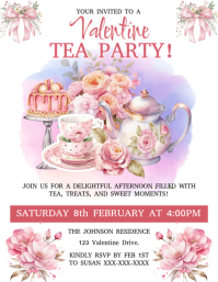 White Floral Valentine's Day Tea Party Invitation Flyer (us Letter) template