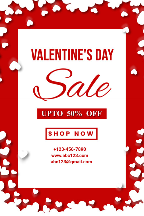 White Floral Valentine's Day Sale  Poster template