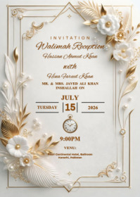White Floral Walimah Reception Invitation A6 template