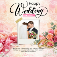 White Floral Wedding Anniversary Square template