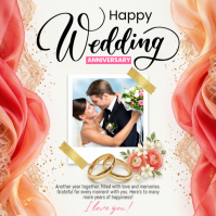 White Floral Wedding Anniversary Square Quadrato (1:1) template