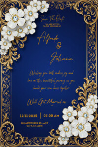 White Floral Wedding Card | Wedding Invitation Card Poster template