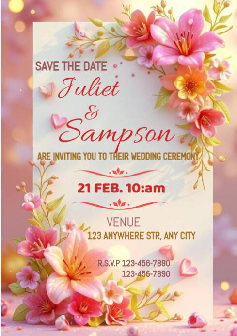 White Floral Wedding Card Invitation A4 Template | PosterMyWall