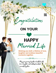 白色 Wedding Congratulations Ulotka Template