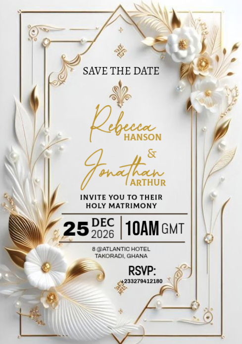 White Floral Wedding Invitation A4 Template | PosterMyWall