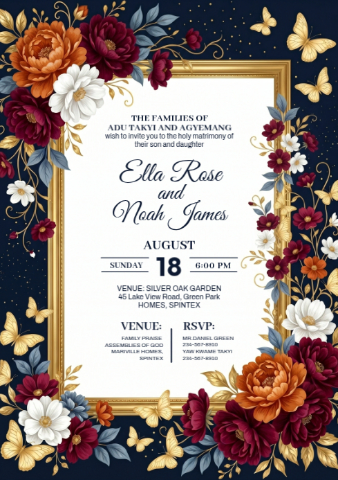 White Floral Wedding Invitation A4 Template | PosterMyWall