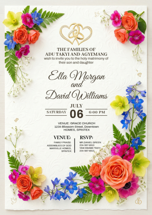 White Floral Wedding Invitation A4 Template | PosterMyWall