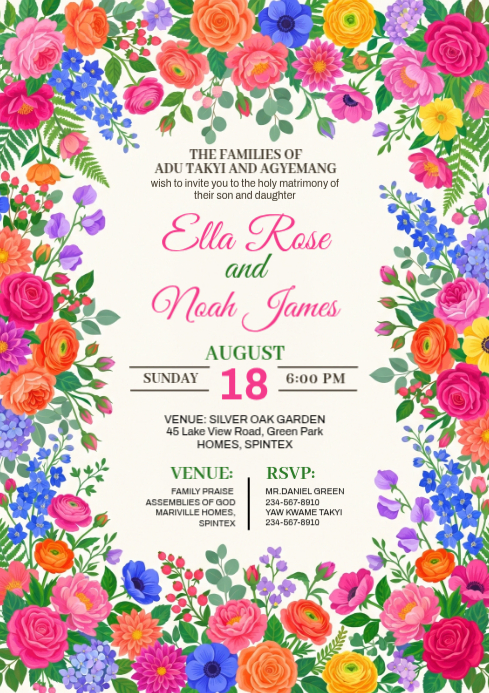 White Floral Wedding Invitation A4 Template | PosterMyWall