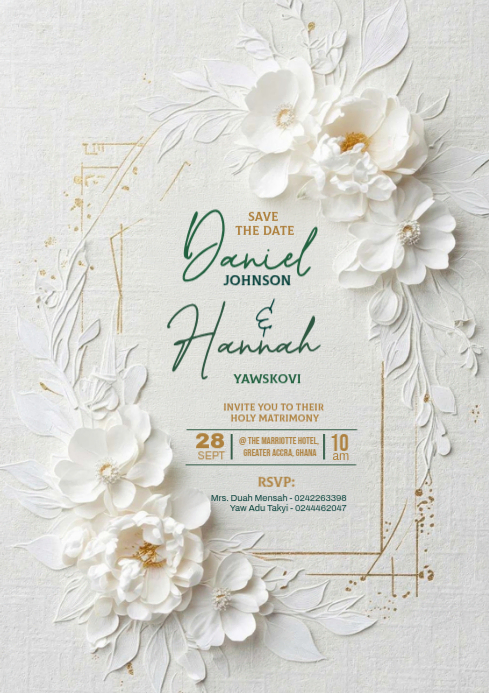 White Floral Wedding Invitation A4 Template | PosterMyWall