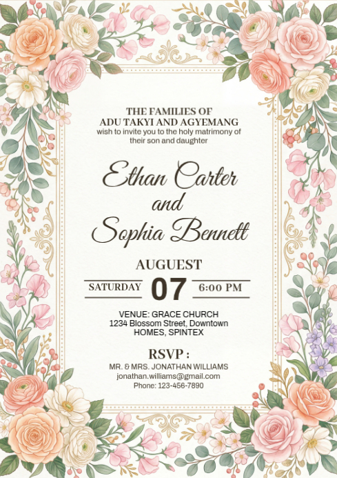 White Floral Wedding Invitation A4 Template | PosterMyWall