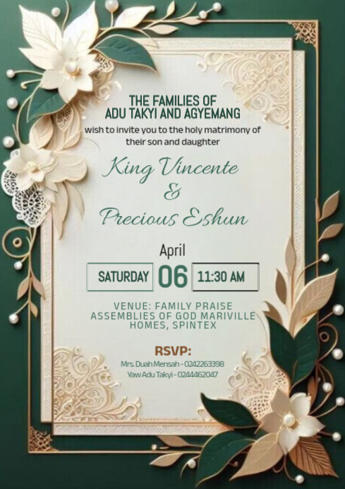 White Floral Wedding Invitation A4 Template | PosterMyWall