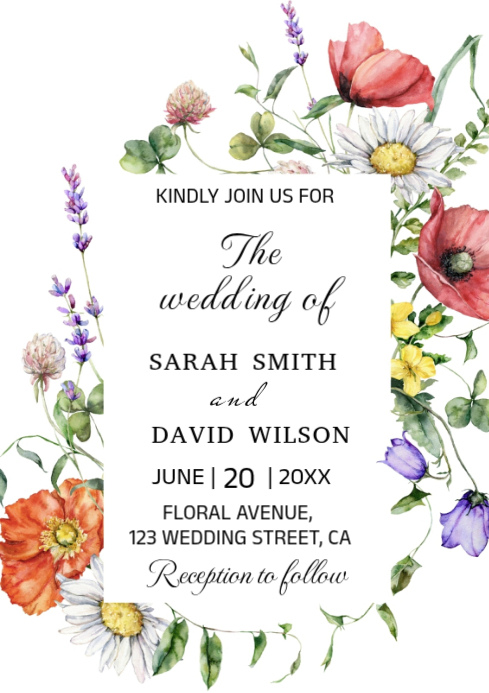 White Floral Wedding Invitation A4 Template | PosterMyWall