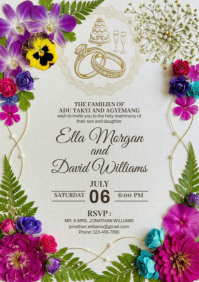 White Floral Wedding Invitation A4 template