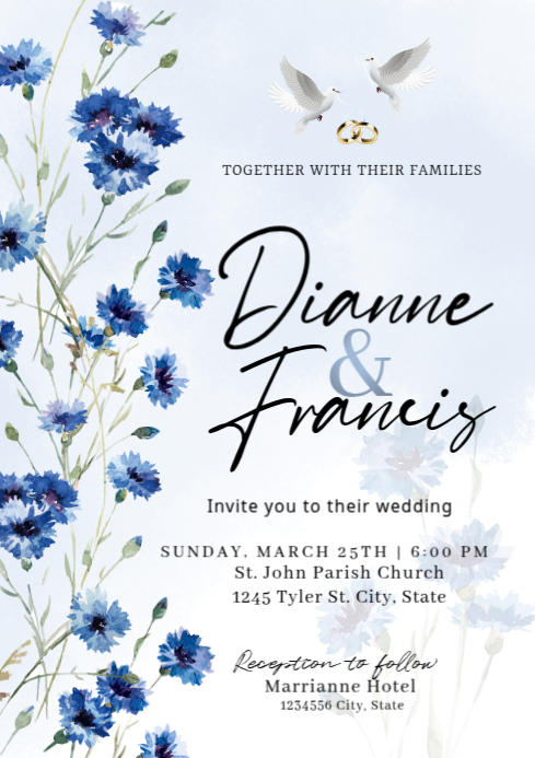 White Floral Wedding Invitation A4 Template | PosterMyWall