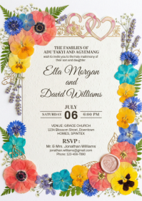 White Floral Wedding Invitation A4 template