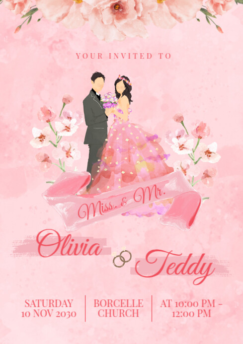 White Floral Wedding Invitation A4 Template | PosterMyWall