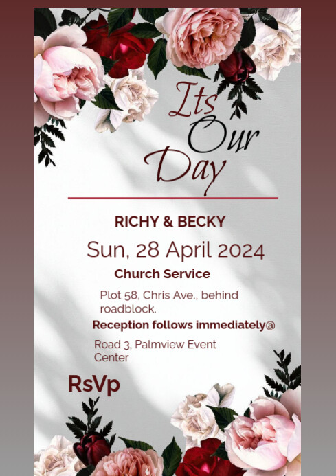 White Floral Wedding Invitation A4 Template | PosterMyWall