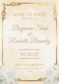 White Floral Wedding Invitation A4 template