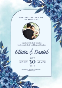 White Floral Wedding Invitation A4 template