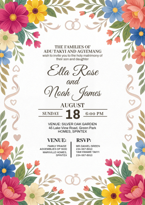White Floral Wedding Invitation A4 Template | PosterMyWall