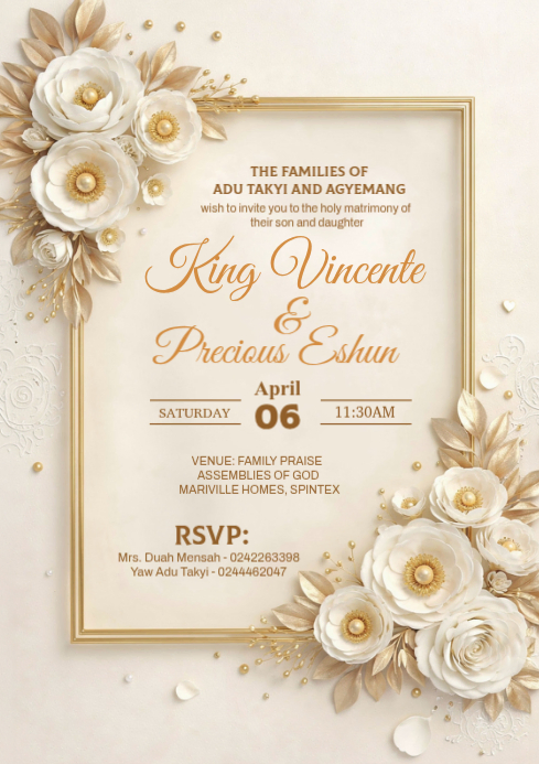 White Floral Wedding Invitation A4 Template | PosterMyWall