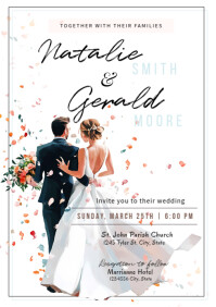 White Floral Wedding Invitation A4 template