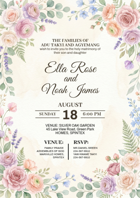 White Floral Wedding Invitation A4 Template | PosterMyWall