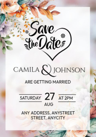 White Floral Wedding Invitation A4 template