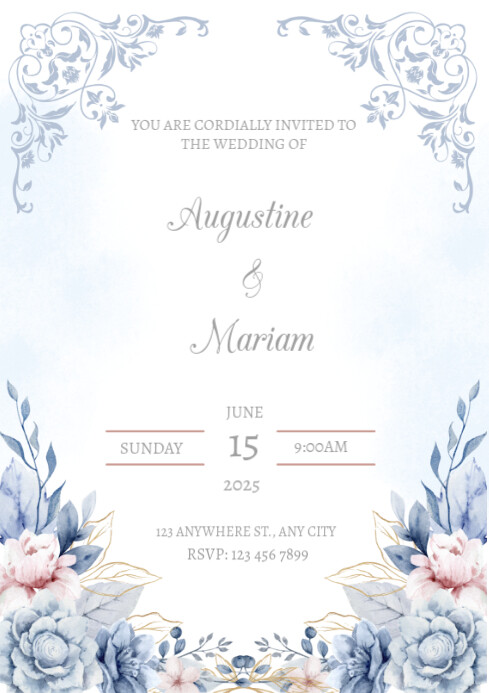 White Floral Wedding Invitation A4 Template | PosterMyWall