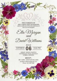 White Floral Wedding Invitation A5 template