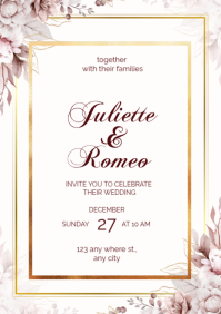 White Floral Wedding Invitation A5 template