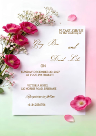 White Floral Wedding Invitation A6 template