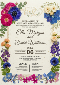 White Floral Wedding Invitation A6 template