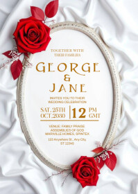 White Floral Wedding Invitation A6 template