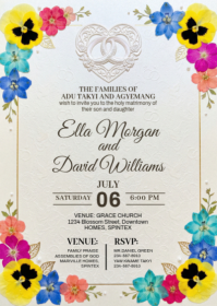 White Floral Wedding Invitation A6 template