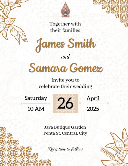 White Floral Wedding Invitation Batik Pattern Elegant Pamflet (letter As) Flyer (US Letter) template