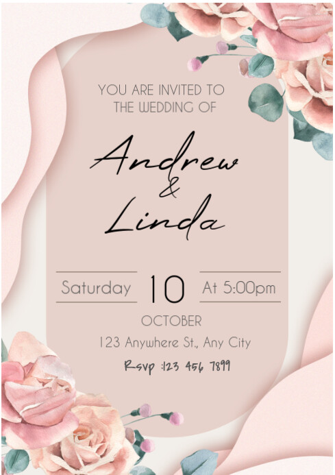 White Floral Wedding Invitation Card A4 Template | PosterMyWall