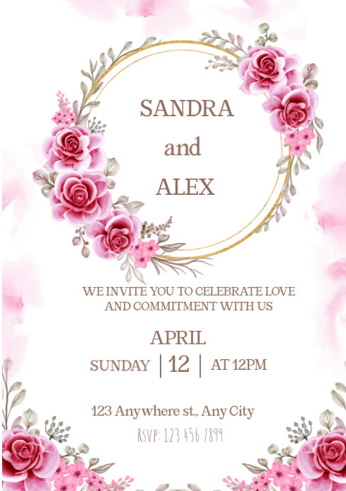 White Floral Wedding Invitation Card A4 Template | PosterMyWall