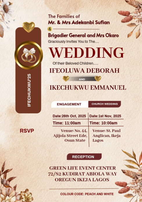 White Floral Wedding Invitation Card A4 template