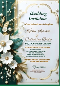 White Floral Wedding Invitation Card  A5 template