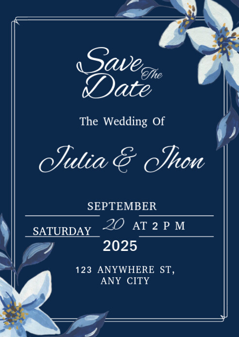 White Floral Wedding Invitation Card A6 template