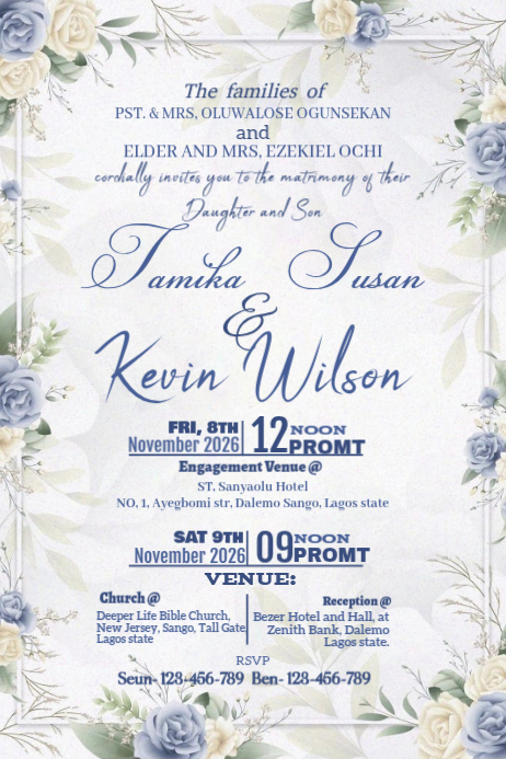 White Floral Wedding Invitation Card Design Poster Template | PosterMyWall