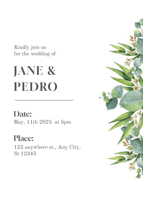 White Floral Wedding Invitation Card Template | PosterMyWall
