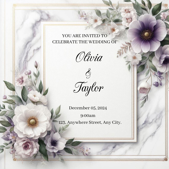 White Floral Wedding Invitation Card Template | PosterMyWall