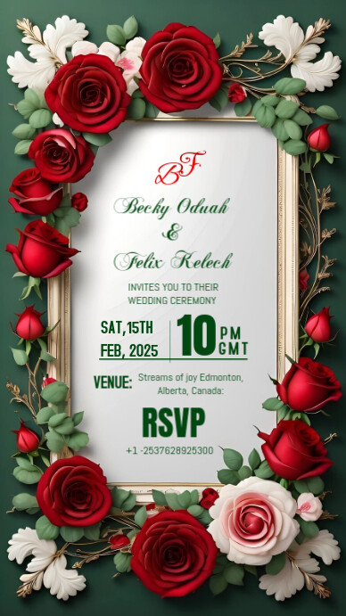 White Floral Wedding Invitation Card Digital Display (9:16) Template ...