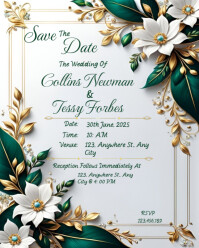 White Floral Wedding Invitation Card Instagram Portrait template