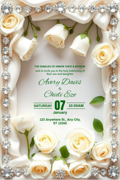White Floral Wedding Invitation Card Poster Template | PosterMyWall