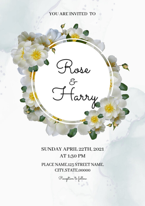 White floral wedding invitation card template | PosterMyWall